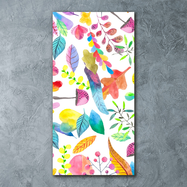 Acrylbild vertikal Blätter und Pilze