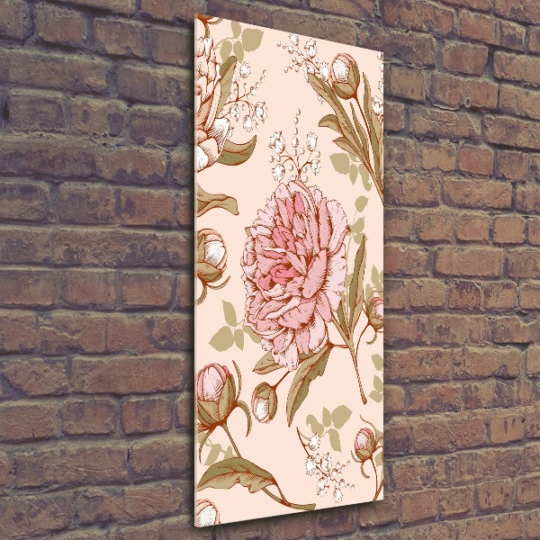 Acrylbild vertikal Pfingstrosen