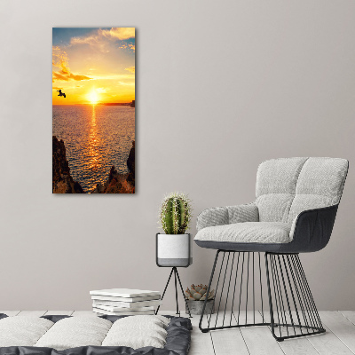 Modernes Acrylbild vertikal Sonnenuntergang am Meer