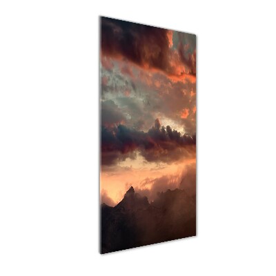 Modernes Acrylbild vertikal Sonnenuntergang in den Bergen