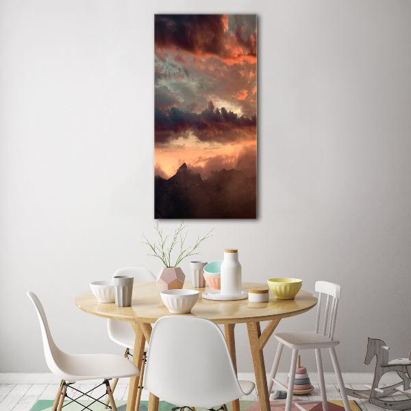 Modernes Acrylbild vertikal Sonnenuntergang in den Bergen