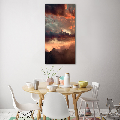 Modernes Acrylbild vertikal Sonnenuntergang in den Bergen