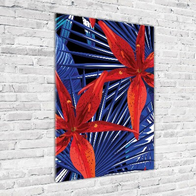 Modernes Acrylbild vertikal Tropische Blumen