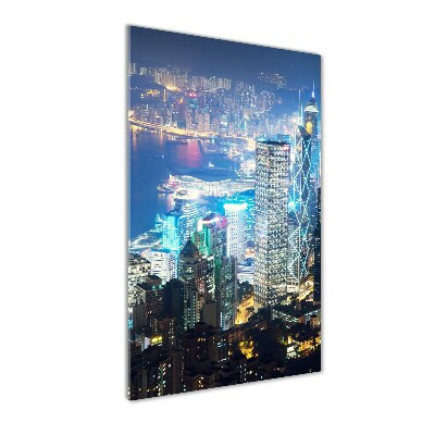 Bild auf Acrylglas vertikal Hongkong bei Nacht
