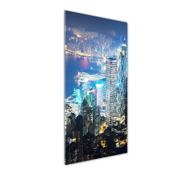 Bild auf Acrylglas vertikal Hongkong bei Nacht