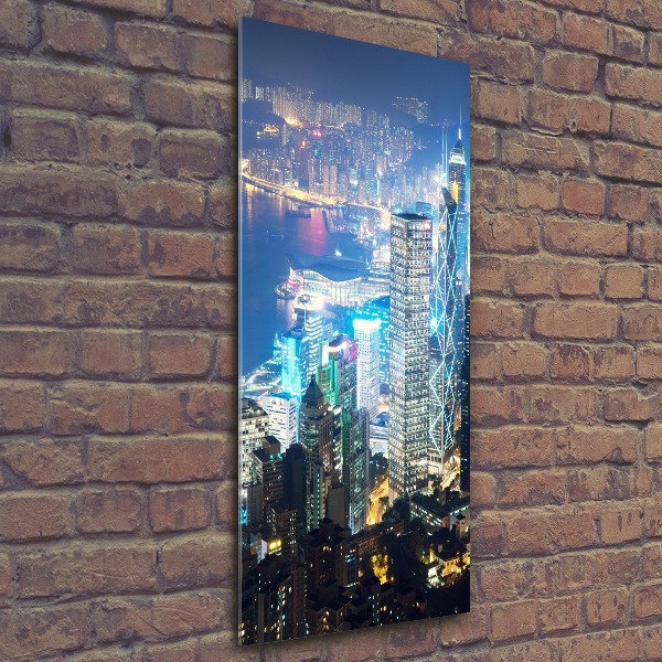Bild auf Acrylglas vertikal Hongkong bei Nacht