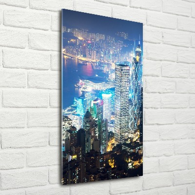 Bild auf Acrylglas vertikal Hongkong bei Nacht
