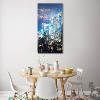Bild auf Acrylglas vertikal Hongkong bei Nacht