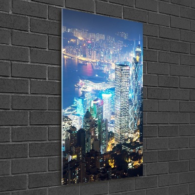 Bild auf Acrylglas vertikal Hongkong bei Nacht