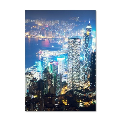 Bild auf Acrylglas vertikal Hongkong bei Nacht