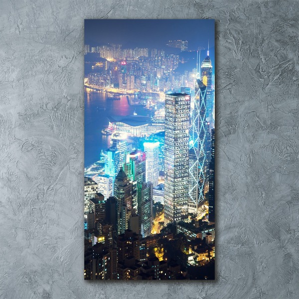 Bild auf Acrylglas vertikal Hongkong bei Nacht