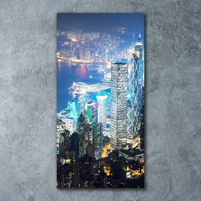 Bild auf Acrylglas vertikal Hongkong bei Nacht