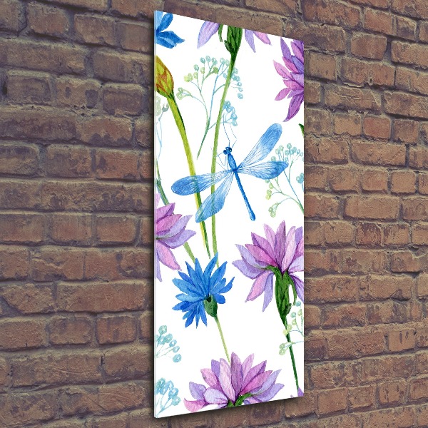 Plexiglasbilder vertikal Blumen und Libellen