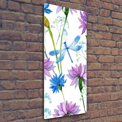 Plexiglasbilder vertikal Blumen und Libellen