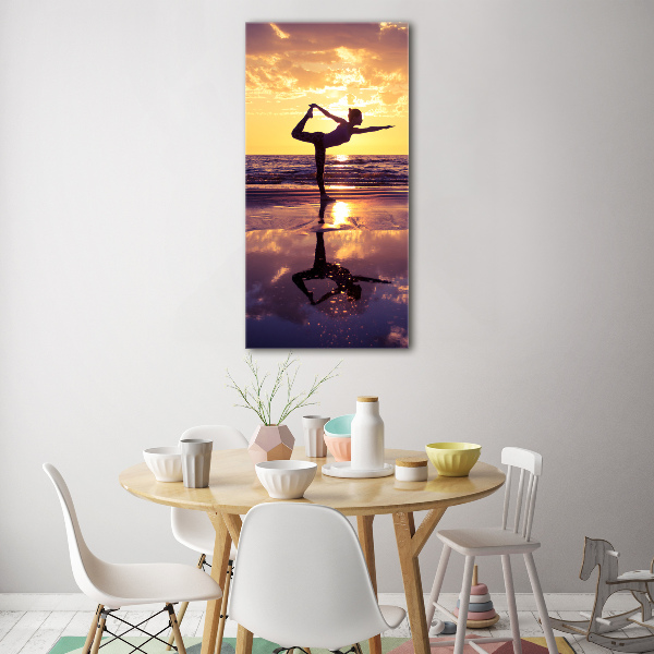 Modernes Acrylbild vertikal Yoga am Strand