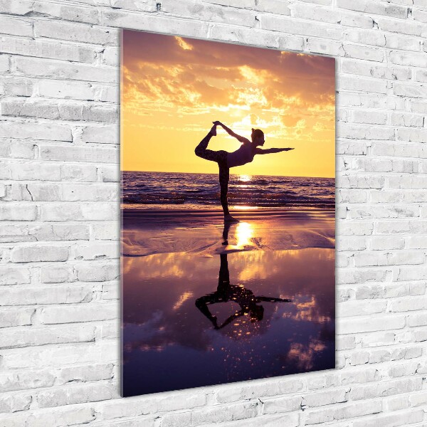 Modernes Acrylbild vertikal Yoga am Strand