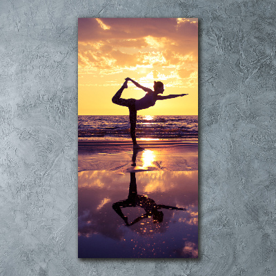 Modernes Acrylbild vertikal Yoga am Strand