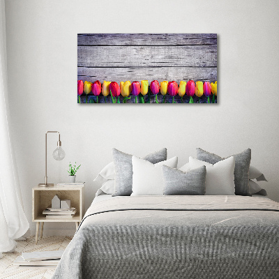 Bild auf leinwand Tulpen auf Holz