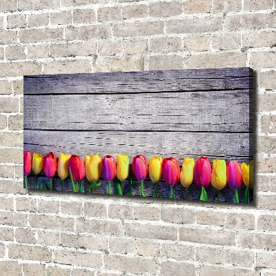 Bild auf leinwand Tulpen auf Holz