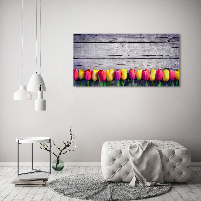 Bild auf leinwand Tulpen auf Holz