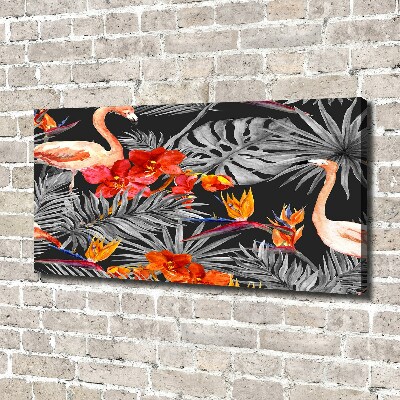 Wandbild Flamingos und Blumen