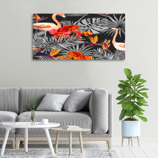 Wandbild Flamingos und Blumen