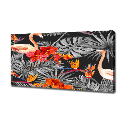 Wandbild Flamingos und Blumen