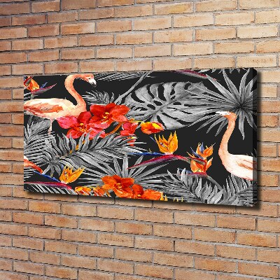 Wandbild Flamingos und Blumen
