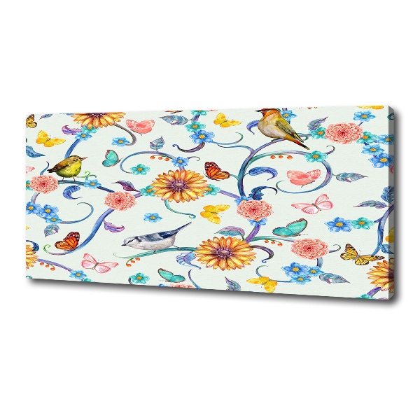 Bild auf leinwand Blumen und Vögel