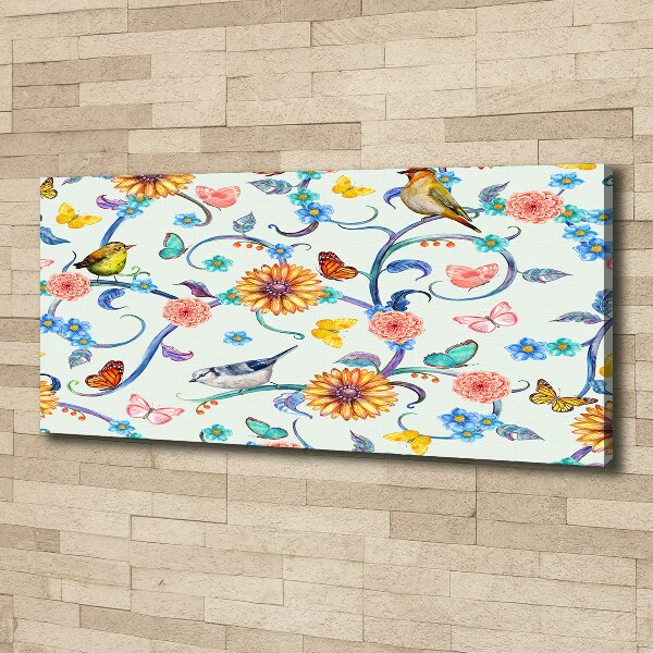Bild auf leinwand Blumen und Vögel