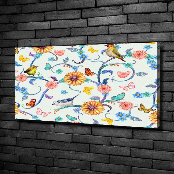 Bild auf leinwand Blumen und Vögel
