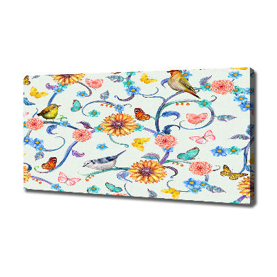 Bild auf leinwand Blumen und Vögel