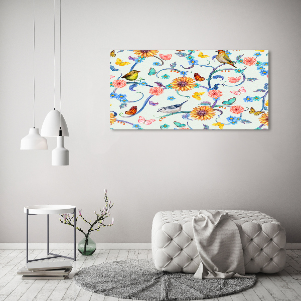 Bild auf leinwand Blumen und Vögel