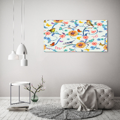 Bild auf leinwand Blumen und Vögel