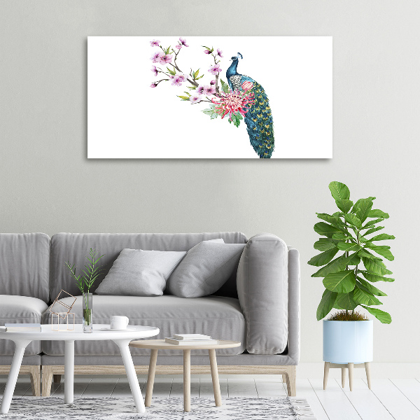 Fotobild Pfau und Blumen