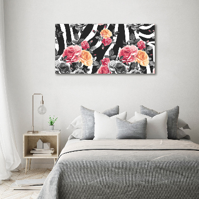 Wandbild Rosen vor Zebra-Hintergrund