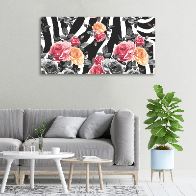 Wandbild Rosen vor Zebra-Hintergrund