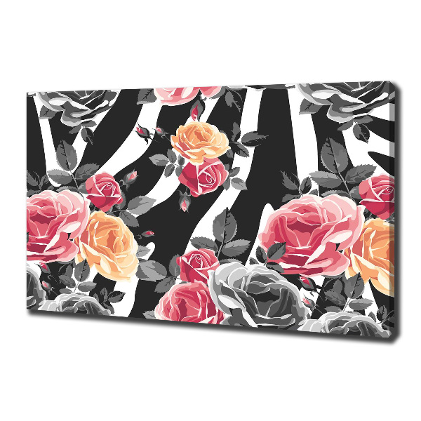 Wandbild Rosen vor Zebra-Hintergrund