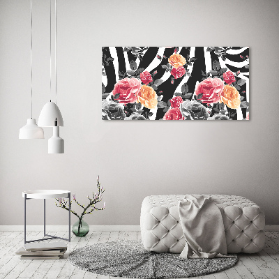 Wandbild Rosen vor Zebra-Hintergrund