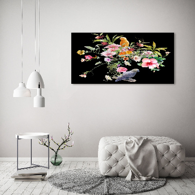 Wandbild Blumen und Vögel