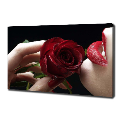 Wandbild Frau mit einer Rose