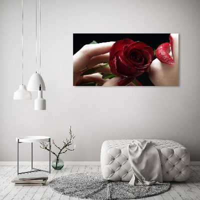Wandbild Frau mit einer Rose