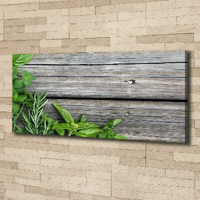 Fotobild Hintergrund aus Holz mit Kräutern