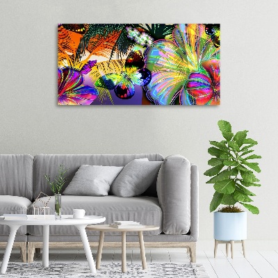 Bild auf leinwand Blumen und ein Schmetterling