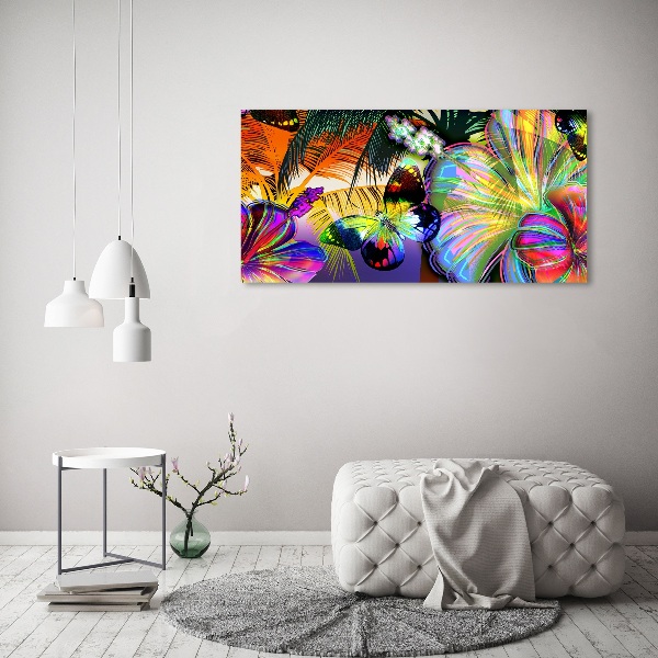 Bild auf leinwand Blumen und ein Schmetterling