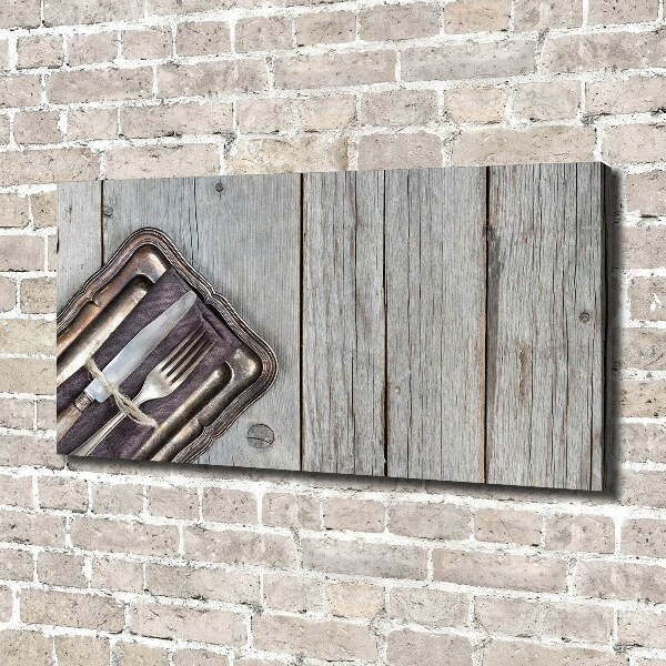 Bild auf leinwand Besteck auf Brettern