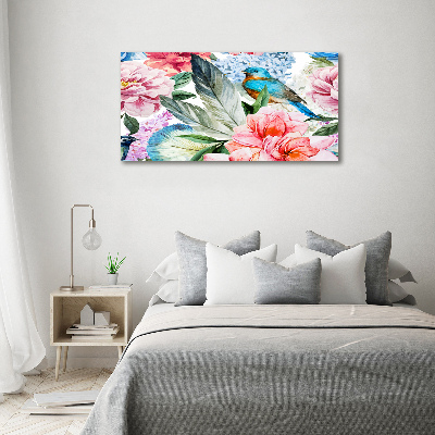 Bild auf leinwand Blumen und Vögel