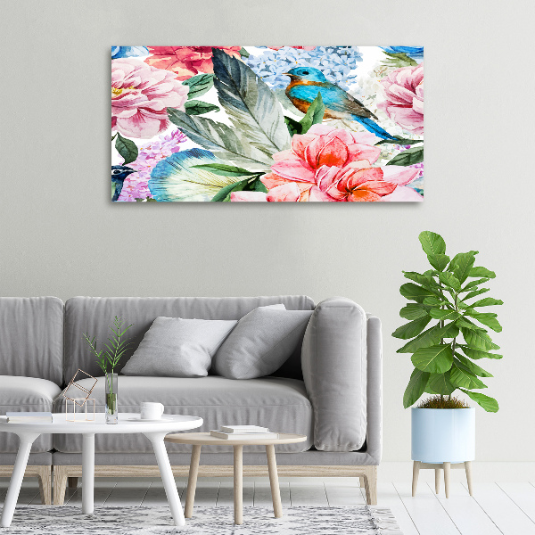 Bild auf leinwand Blumen und Vögel