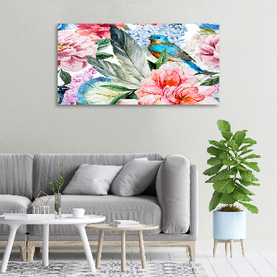 Bild auf leinwand Blumen und Vögel