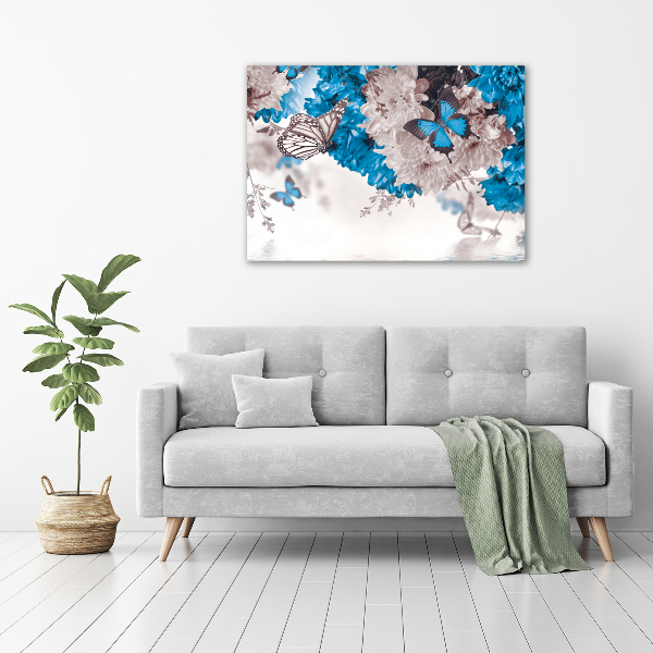 Wandbild Blumen und Schmetterlinge